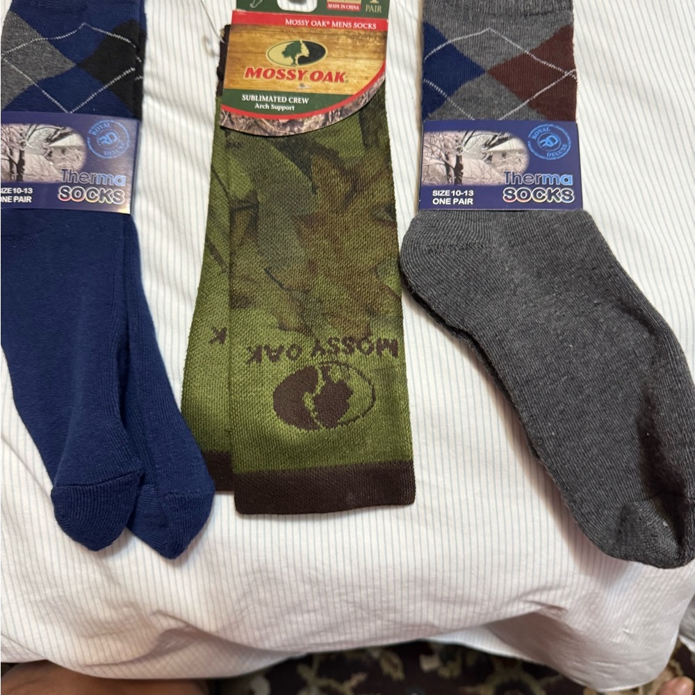 Mossy Oak Men's Thermal Socks - Green, Blue, and Gray